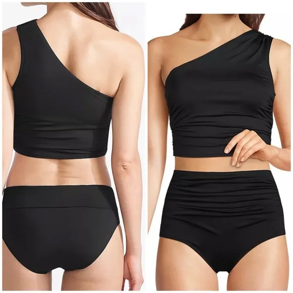 Lands end Ruched One Shoulder Midkini Swim Set - Picture 2 of 6